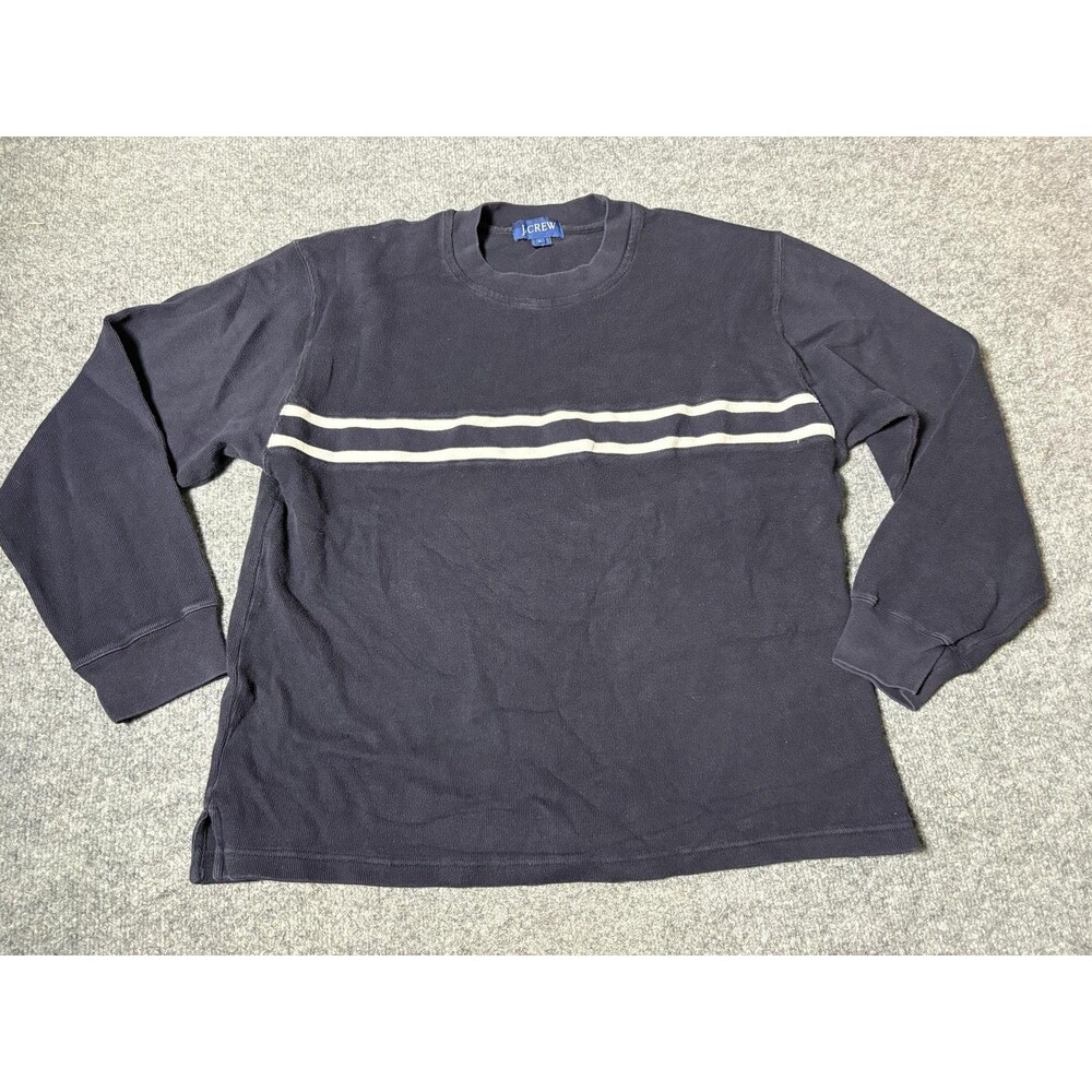 J.CREW Sweatshirt Mens L Blue Stripe Cotton Knit Long Sleeve Crew Neck Pullover
